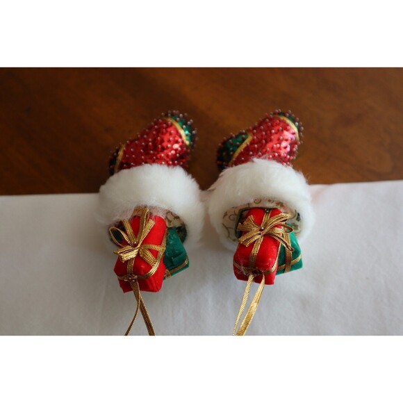 Vtg Lot of 2 Handmade Sequin Beaded Boot Stocking Christmas Ornaments Sulyn - Picture 7 of 12